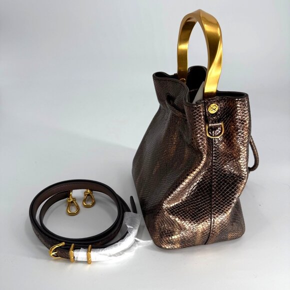 Donna Karan Drawstring Bucket Bag With Metallic Snake Print Leather - Picture 8 of 16